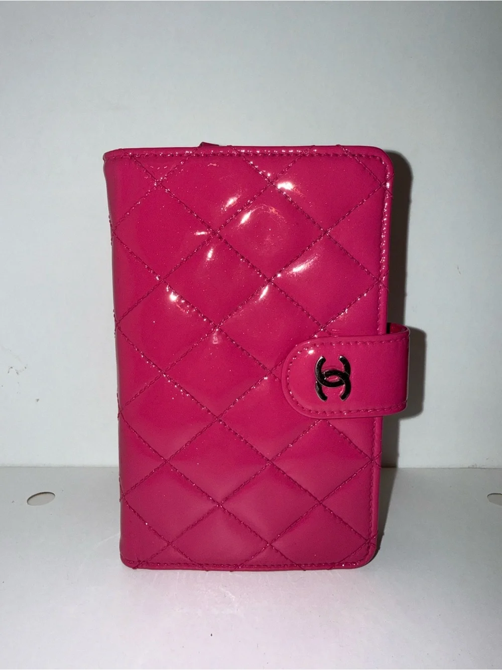 CHANEL Pink Quilted Patent Leather Wallet